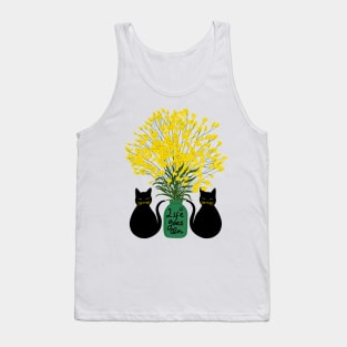 Black Cat and Yellow Flower Tank Top